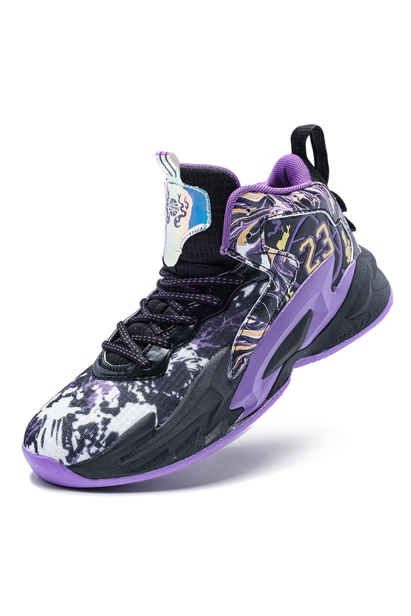 Men's High Top Basketball Shoes with Breathable Mesh Cushioning Support and Non Slip Sole Basketball Boots