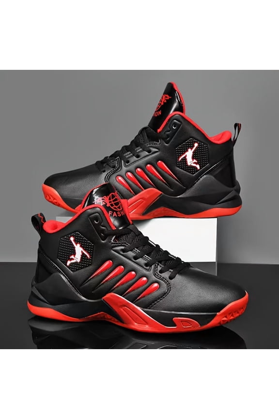 Men's High-Top Basketball Sneakers, Durable Leather Performance Shoes with Non-Slip Sole for Sports, Training, and Casual Wear