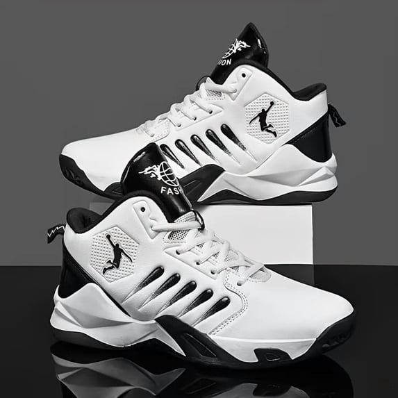 Men's High-Top Basketball Sneakers, Durable Leather Performance Shoes with Non-Slip Sole for Sports, Training, and Casual Wear