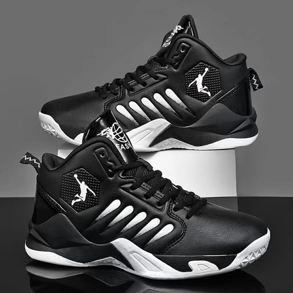 Men's High-Top Basketball Sneakers, Durable Leather Performance Shoes with Non-Slip Sole for Sports, Training, and Casual Wear