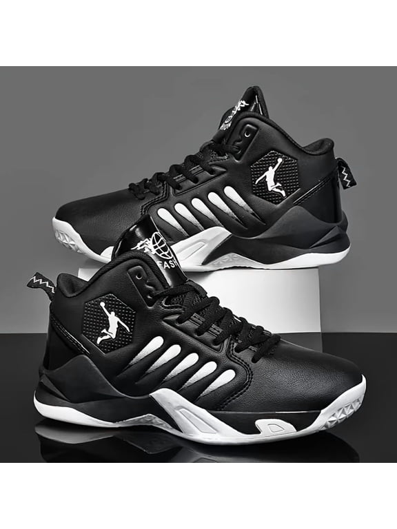 Men's High-Top Basketball Sneakers, Durable Leather Performance Shoes with Non-Slip Sole for Sports, Training, and Casual Wear