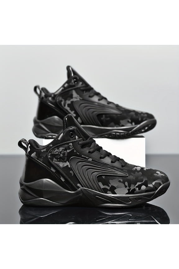 Men's High-Top Basketball Sneakers - Stylish, Comfortable, Non-Slip | Red & Black Color Block, PU Upper, Rubber Sole, Breathable for Outdoor, Running & Training