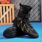 Men's High Top Boxing Wrestling Shoes Lightweight Breathable Mesh High Ankle Support Non Slip Rubber Sole Professional Combat Sports Gym Training Sneakers