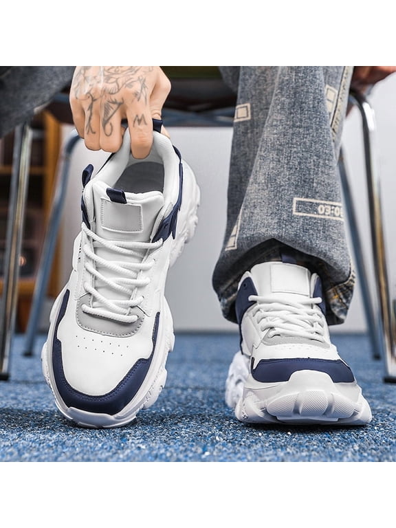Men's High Top Chunky Platform Casual Dad Sneakers, Wide Toe Non-Slip Height Increasing Street Fashion Outdoor Daily Walking Footwear