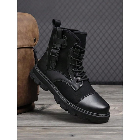 Men's High-Top Combat Boots - Premium Mixed Fabric & Faux Leather Upper, Non-Slip Rugged Outsole with Durable Construction | Perfect for Daily Wear, Outdoor Adventures, and Casual outings
