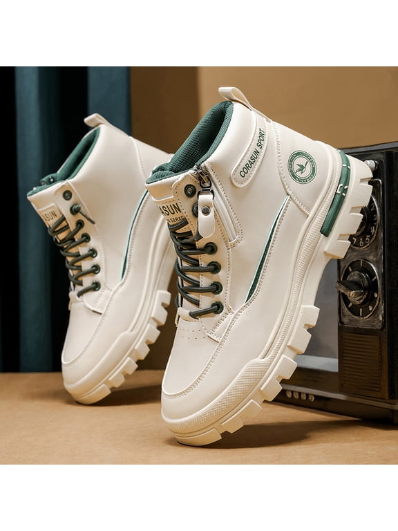 Men's High Top Fashion Sneakers, Lace Up Side Zipper Casual Boots for Daily Outdoor Wear