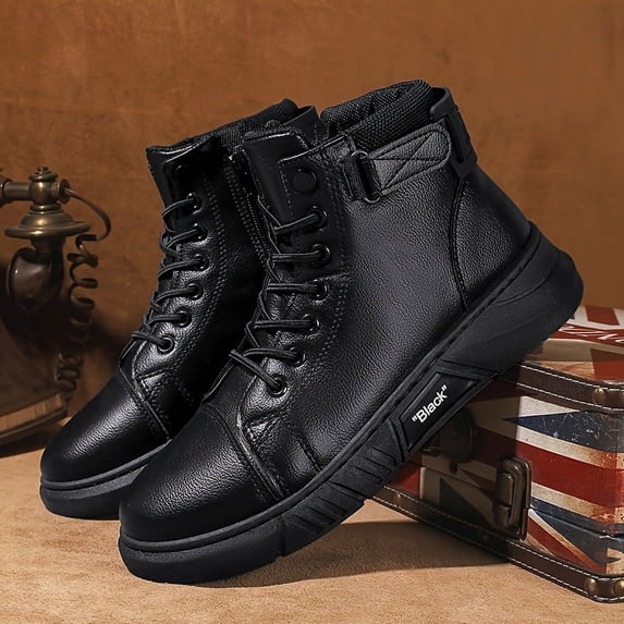 Men's High-Top Flat Shoes, Mid-Calf Casual Shoes for Men Upper, British Boots,