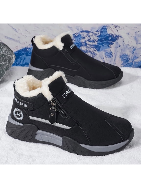 Men's High Top Fleece Lined Winter Snow Boots, Side Zipper Warm Ankle Boots for Cold Weather Outdoor Use