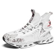 thumbnail image 1 of Men's High-Top Knit Blade-Sole Sneakers, Lightweight Lace-Up Athletic Shoes with Futuristic Glow Design for Streetwear, Running, and Casual Wear, 1 of 10