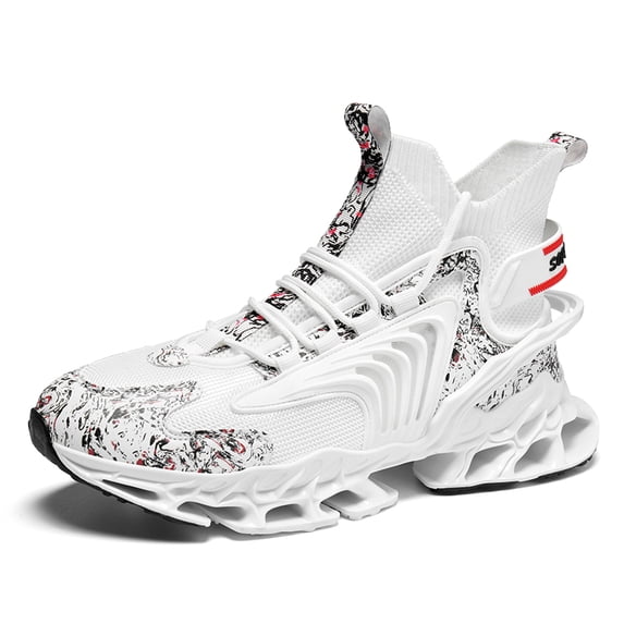 Men's High-Top Knit Blade-Sole Sneakers, Lightweight Lace-Up Athletic Shoes with Futuristic Glow Design for Streetwear, Running, and Casual Wear