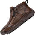 thumbnail image 1 of Men's High Top Loafers -Handcrafted Waterproof Leather Shoes, Ankle Boots with Side Zipper, Non-Slip Outdoor Sneakers, Warm Slip-On Footwear for Hiking Casual Walking, 1 of 7