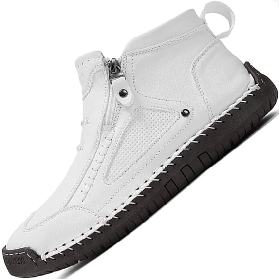 Men's High Top Loafers -Handcrafted Waterproof Leather Shoes, Ankle Boots with Side Zipper, Non-Slip Outdoor Sneakers, Warm Slip-On Footwear for Hiking Casual Walking