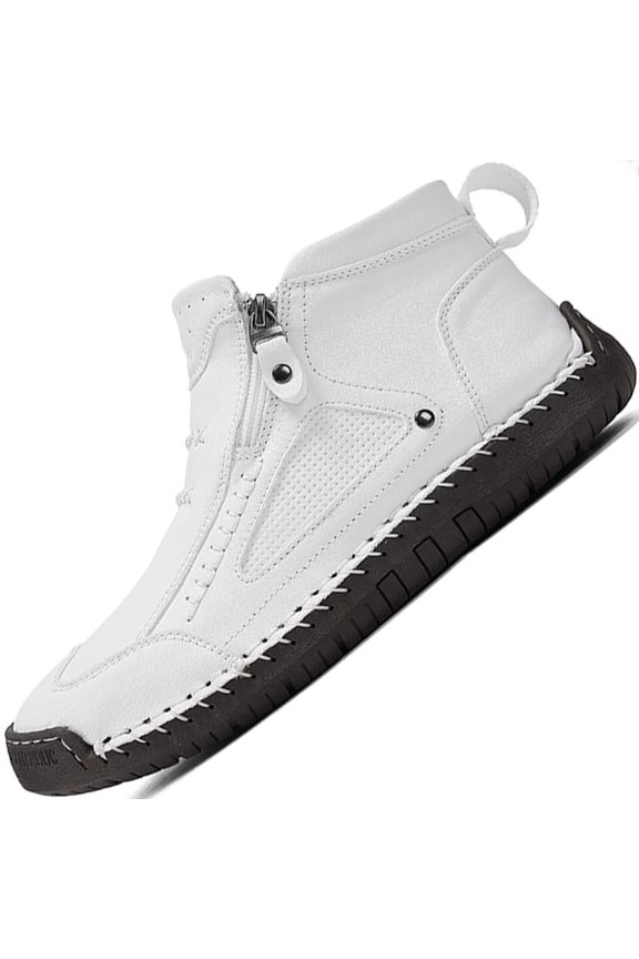 Men's High Top Loafers -Handcrafted Waterproof Leather Shoes, Ankle Boots with Side Zipper, Non-Slip Outdoor Sneakers, Warm Slip-On Footwear for Hiking Casual Walking