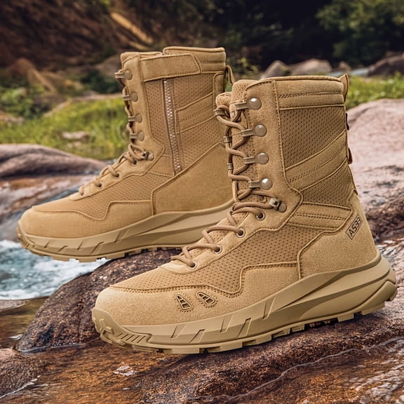 Men's High-Top Outdoor Hiking Boots, Durable Jungle Hunting and Desert Trekking Shoes, Comfortable Training Footwear with Rugged Traction for Mountaineering, Hiking, and Outdoor Adventures