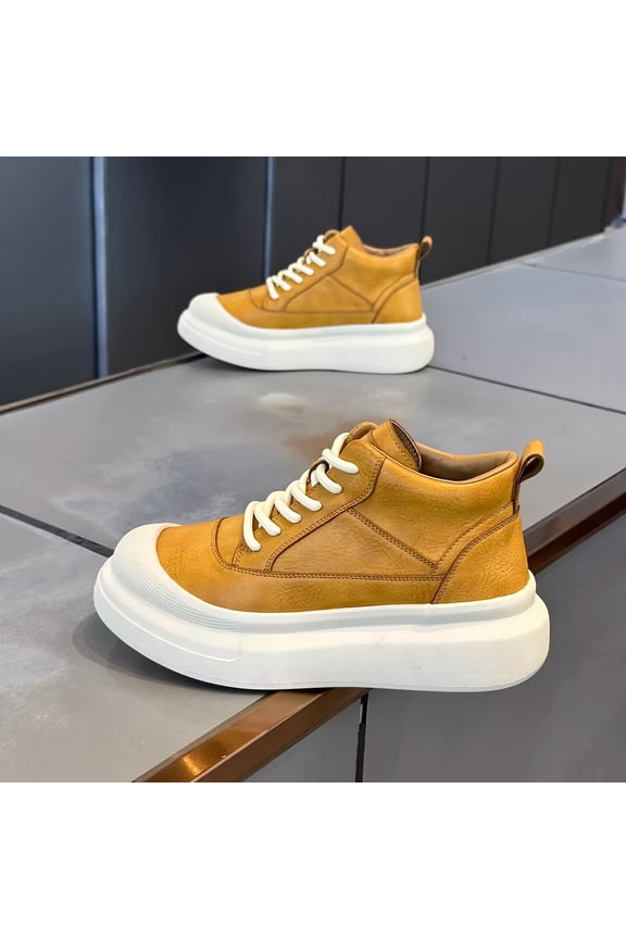 Men's High-Top Sneakers , Lace-Up Ankle Shoes Suitable for Casual, Outd ,with Thick Platform for Height Increase - Heavy-Duty & PVC Sole, Daily Wear - Year-Round Athletic Boosters (Men's Tall Shoes)