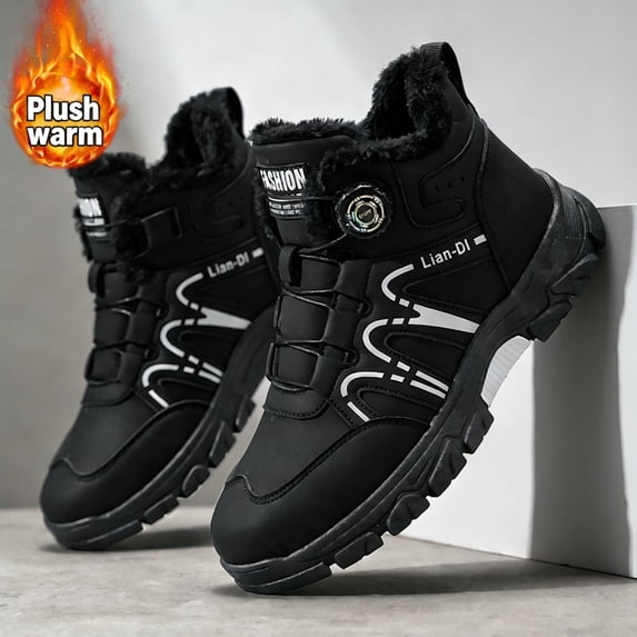 Men's High Top Winter Boots, Rotating Buckle Warm Plush Lined Outdoor Snow Shoes for Cold Weather