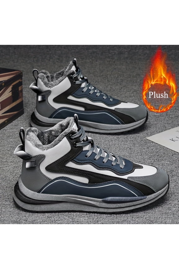 Men's High-Top Winter Sneakers - Upper & EVA Cushioned Sole, Lace-Up Winter Shoes with Arch Support, Black/White/Gray/Navy Blue/More Colors Available - Casual & Formal Cold-Weather Footwear for Men