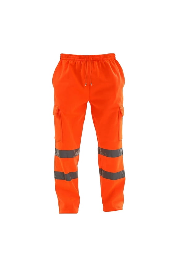 Men's High Visibility Cargo Pants Stain Resistance Safety Work Trousers Reflective Strips Elastic Waist Pants with Multiple Pockets, M