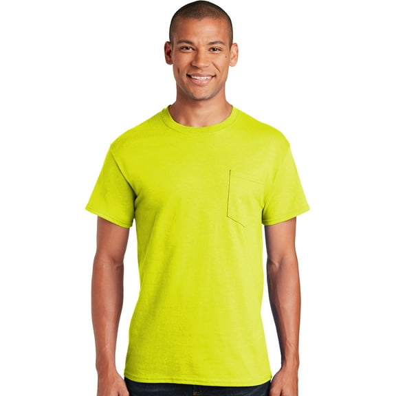 Men's High-Visibility Cotton/Poly Tee Shirt with Pocket, 2XL Safety Green