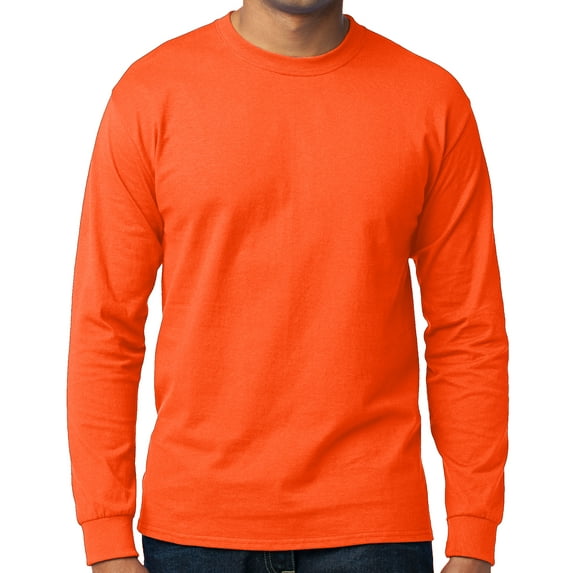 Men's High Visibility Long Sleeve T-shirt - Neon Orange, 4XL