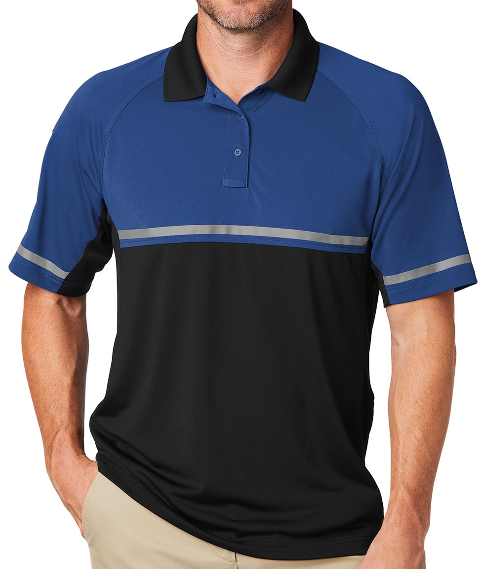 black and royal blue polo shirt