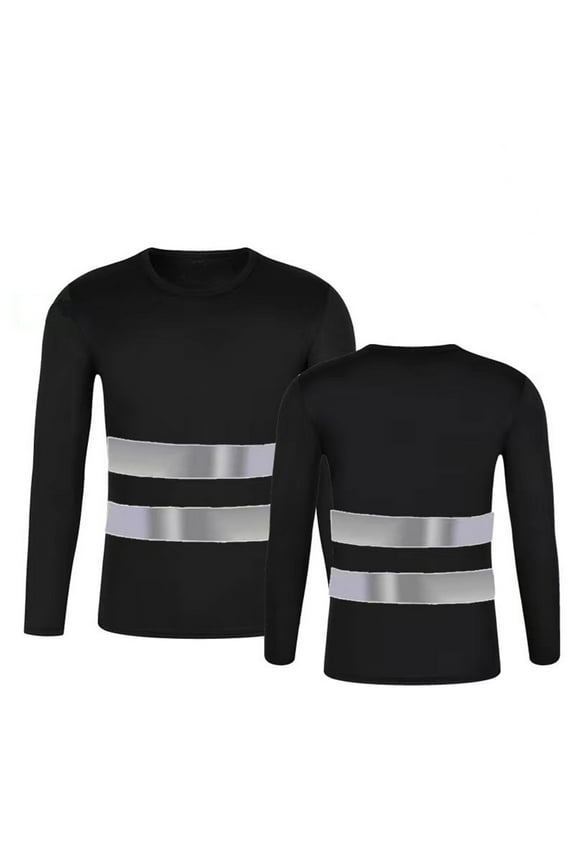 Men's High Visibility Reflective Tape T Shirts Breathable Quick Dry Long Sleeve Workwear Tops for Construction Site Safety
