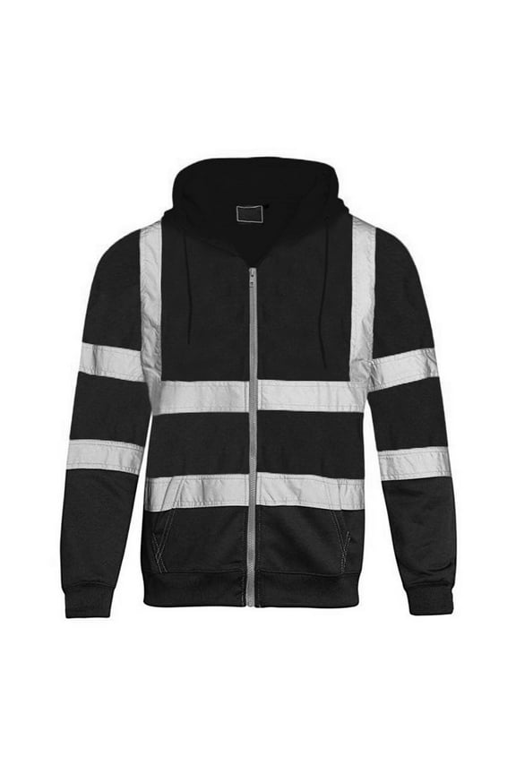 Men's High Visibility Safety Hoodie Thin Fleece Lined Reflective Bomber Jacket Fall Winter Hi Vis Construction Workwear