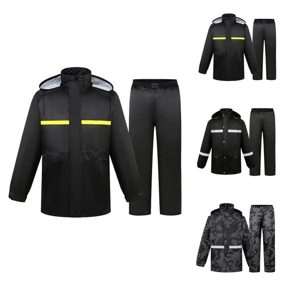 Men's High Visibility Waterproof Rain Suit Hooded Rain Jacket and Pants Set for Outdoor Work, Construction & Cycling