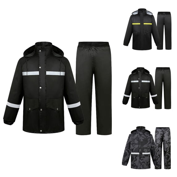 Men's High Visibility Waterproof Rain Suit Hooded Rain Jacket and Pants Set for Outdoor Work, Construction & Cycling