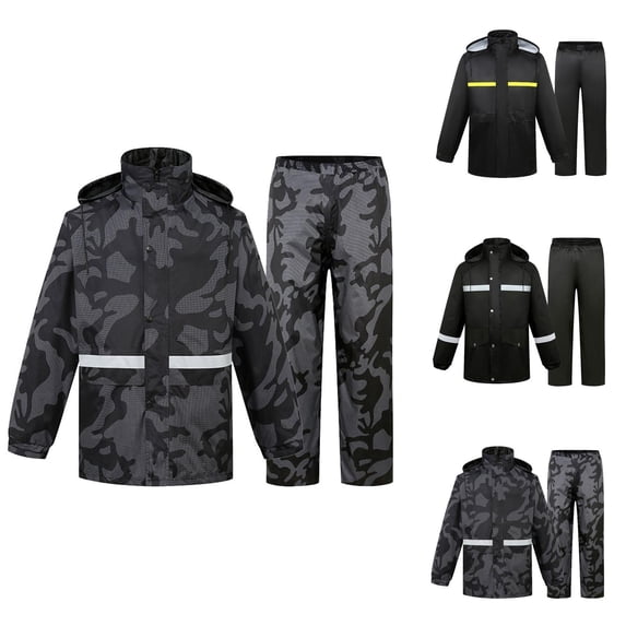 Men's High Visibility Waterproof Rain Suit Hooded Rain Jacket and Pants Set for Outdoor Work, Construction & Cycling