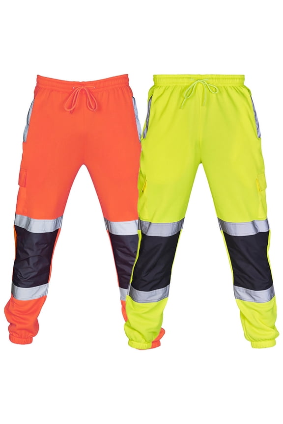 Men's High Visibility Work Pants Men's Cycling Rain Pants Reflective Sweatpants Hi Vis Joggers Slim Fit Jogging Bottoms Workout for Men for Fishing Sports Works Yellow 3XL