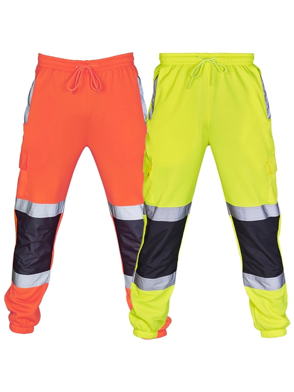 Men's High Visibility Work Pants Men's Cycling Rain Pants Reflective Sweatpants Hi Vis Joggers Slim Fit Jogging Bottoms Workout for Men for Fishing Sports Works Yellow L