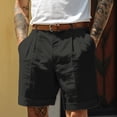 thumbnail image 1 of Men's High Waist Casual Business Shorts Pleated Front Cotton Linen Blend Summer Lightweight Breathable Rolled Cuff Shorts with Side Pockets Black 2XL, 1 of 4