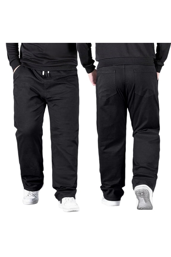 Men's High Waist Casual Pants Big And Tall Elastic Waistband Cotton Blend Stretch Comfort Loose Straight Leg Trousers 500g Summer All Season Daily Wear Breathable Soft Versatile Bottoms