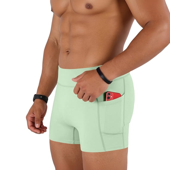Men's High Waist Compression Athletic Shorts with Pockets, Breathable Tight Fit Gym Training 3 Inch Inseam Workout Bottoms for Running and Fitness