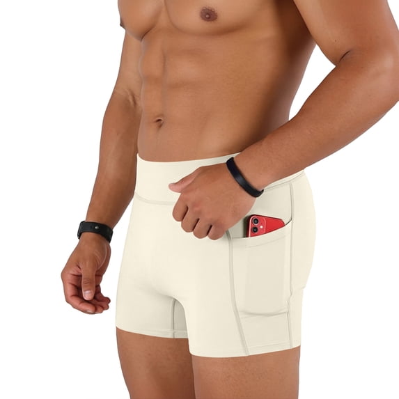 Men's High Waist Compression Athletic Shorts with Pockets, Breathable Tight Fit Gym Training 3 Inch Inseam Workout Bottoms for Running and Fitness