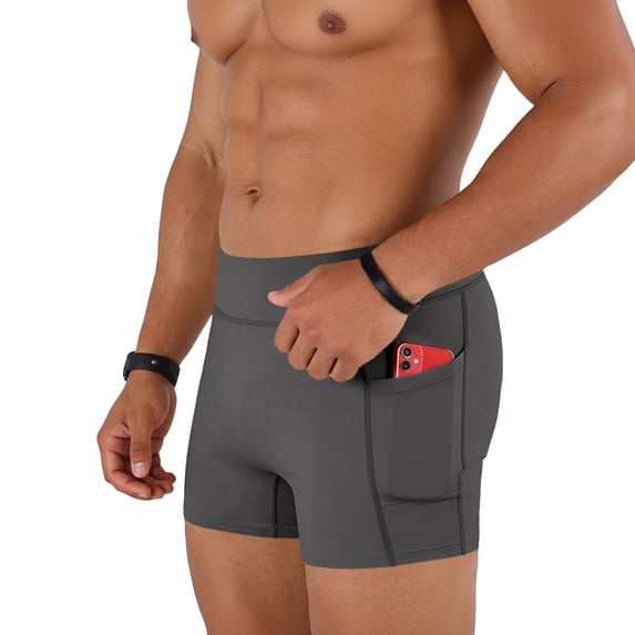 Men's High Waist Compression Athletic Shorts with Pockets, Breathable Tight Fit Gym Training 3 Inch Inseam Workout Bottoms for Running and Fitness