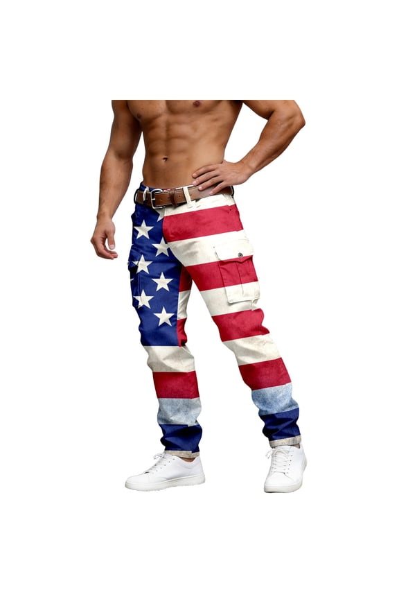 Men's High Waist Pants Casual with Pockets Independence Day Anniversary Celebrations Comfy 250Th Ed 4th Of July Patriotic Joggers Red L