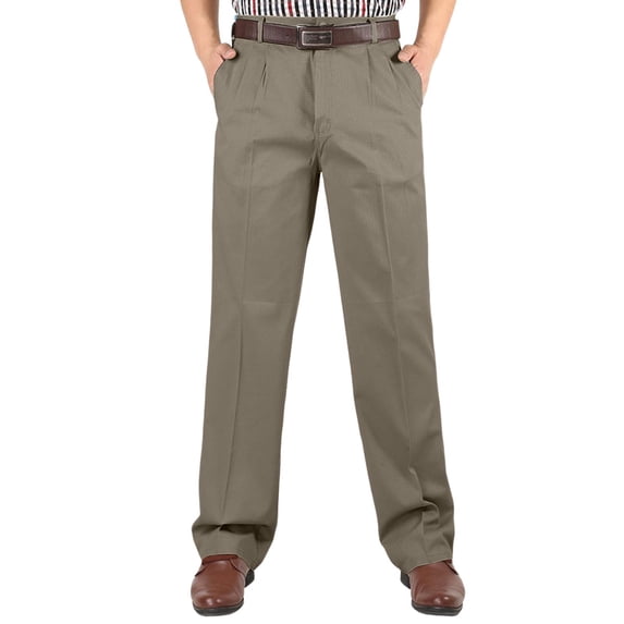 Men's High Waist Pleated Straight Leg Casual Trousers Office Work Pants