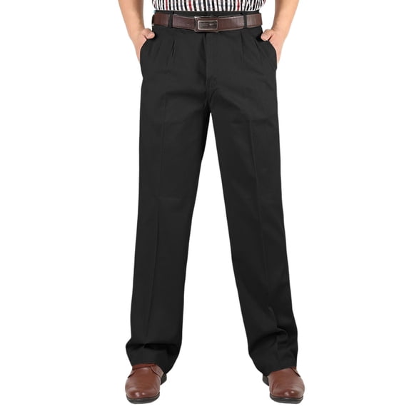 Men's High Waist Pleated Straight Leg Casual Trousers Office Work Pants