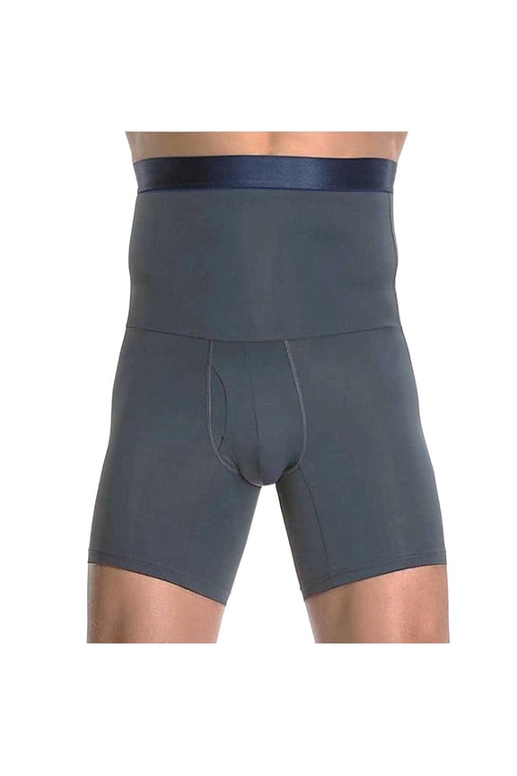 Men's High Waist Tummy Control Compression Shorts, Slimming Body Shaper Butt Lifting 3D Crotch Invisible Underwear,Gray,XXL