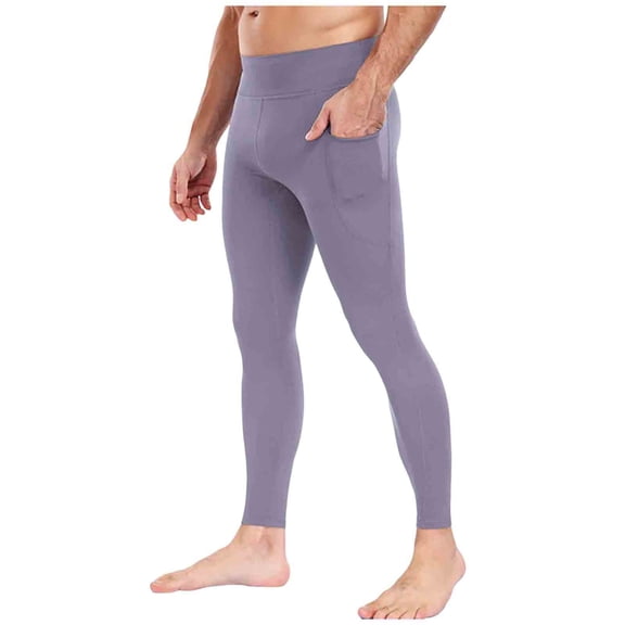 Men's High Waisted Leggings Athletic Sports Pants Elastic Stretchy Quick Dry Yoga Tights for Running Cycling Gym (M, Purple-1)