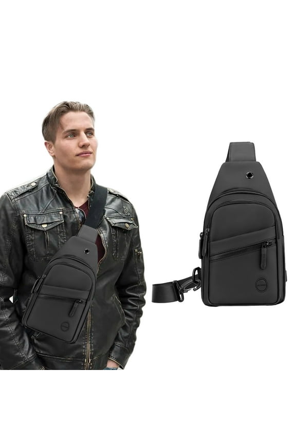 Men's High-end Slim Crossbody Bag Chest Bag With Headphone Port Removable Buckle Side Bag Travel Outdoor Leisure