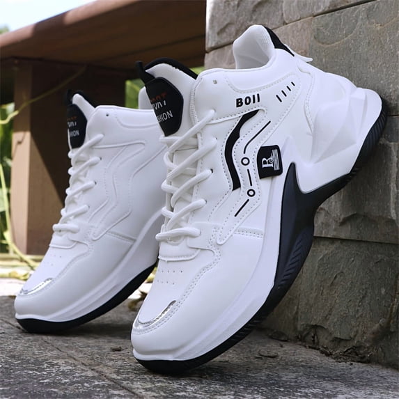 Men's High-top Casual Sports Shoes Fashion Outdoor Walking Shoes for Road Running; Lace-up Wear-resistant Versatile