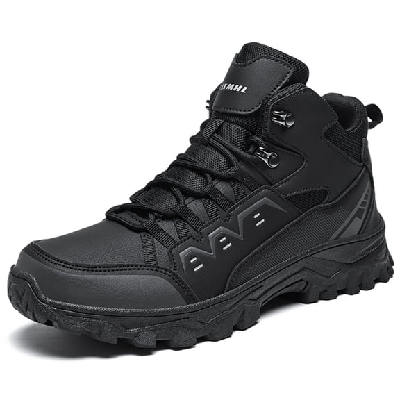 Gexuosn Men's Hiking Boots Lightweight Leather Mid Ankle Outdoor Trail Trekking shoes,Black