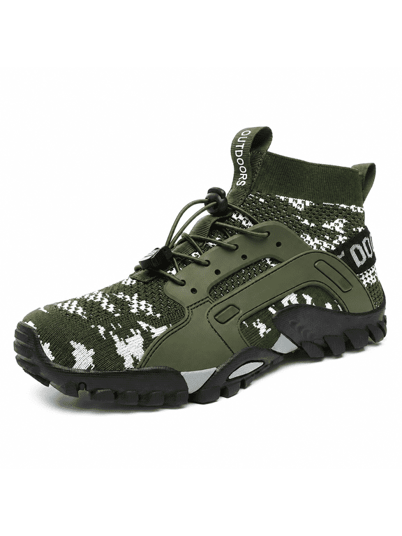 Men's Hiking Boots, Lightweight Water-Resistant Non-Slip High-Top Trail Shoes with Quick Laces