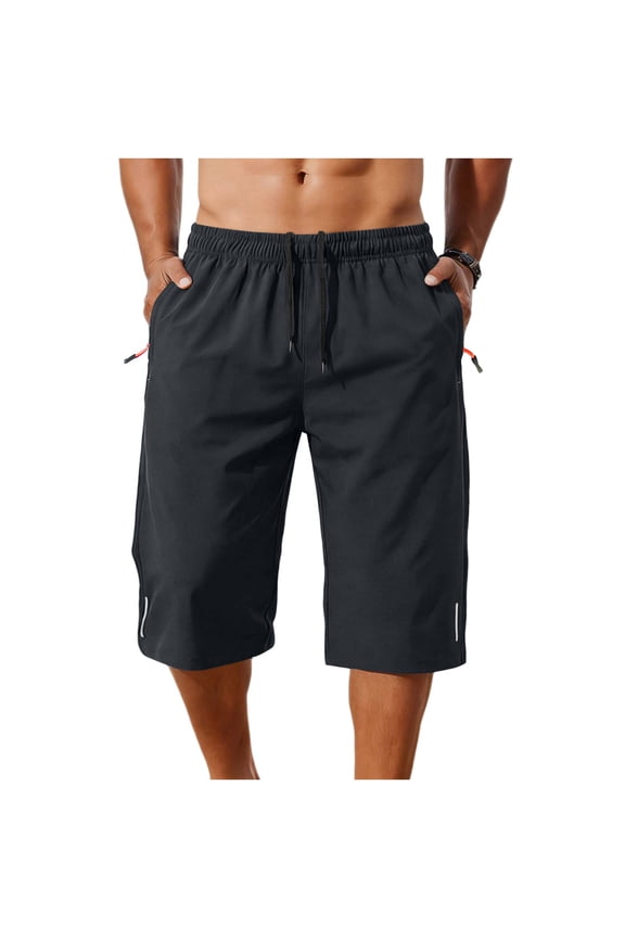 Men's Hiking Capri Pants 3/4 Joggers Gym/Workout Below Knee Long Shorts Lightweight Quick Dry Elastic Waist with Zipper Pockets and Drawstring Gray