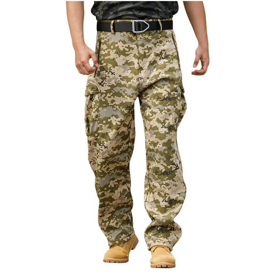 Men's Hiking Cargo Pants Fleece Lined Softshell Hiking Pant with Pockets Water Resistant Outdoor Winter Snow Ski Camo Pants