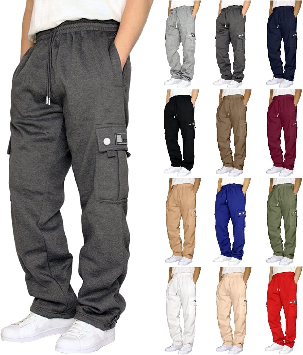 Men's Hiking Cargo Pants Relaxed Fit Drawstring Elastic Waist Joggers