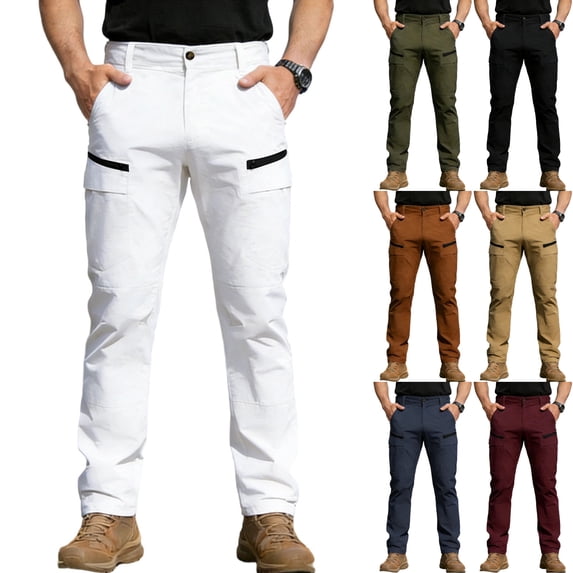 Men's Hiking Cargo Pants Tactical Performance Breathable Lightweight Trousers Water Resistant Outdoor Travel Bottoms with Zipper Pockets for Workwear Fall